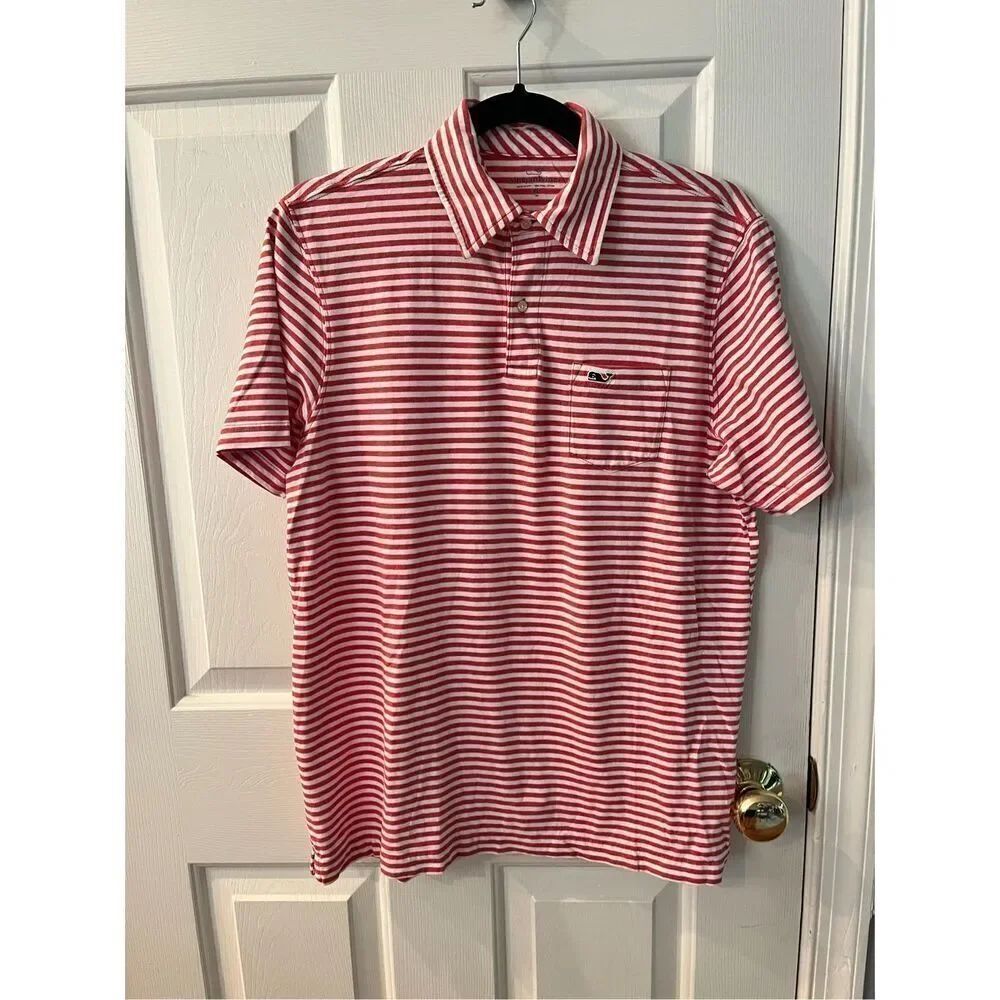 Vineyard Vines Boys Red & White Striped Pina Cotton Polo Shirt sz XL or 18 NWOT